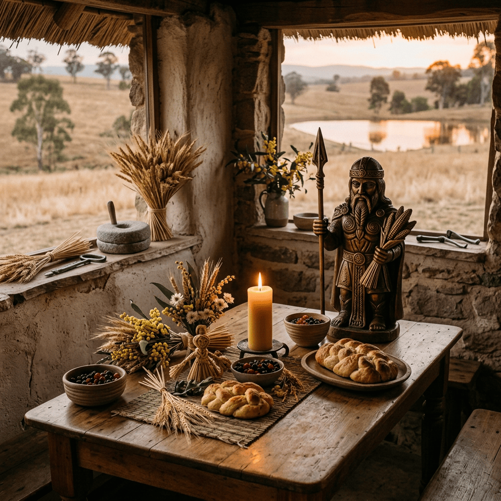 Family sharing tea and pastries around a candlelit table